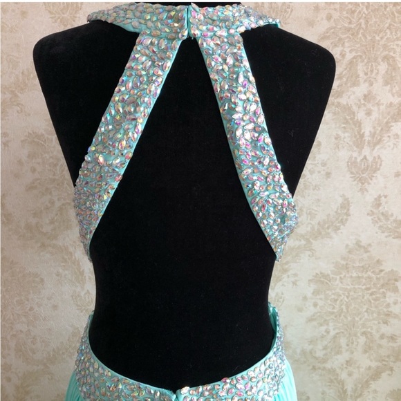 Blue beaded Halter Maxi Gown - Picture 5 of 15